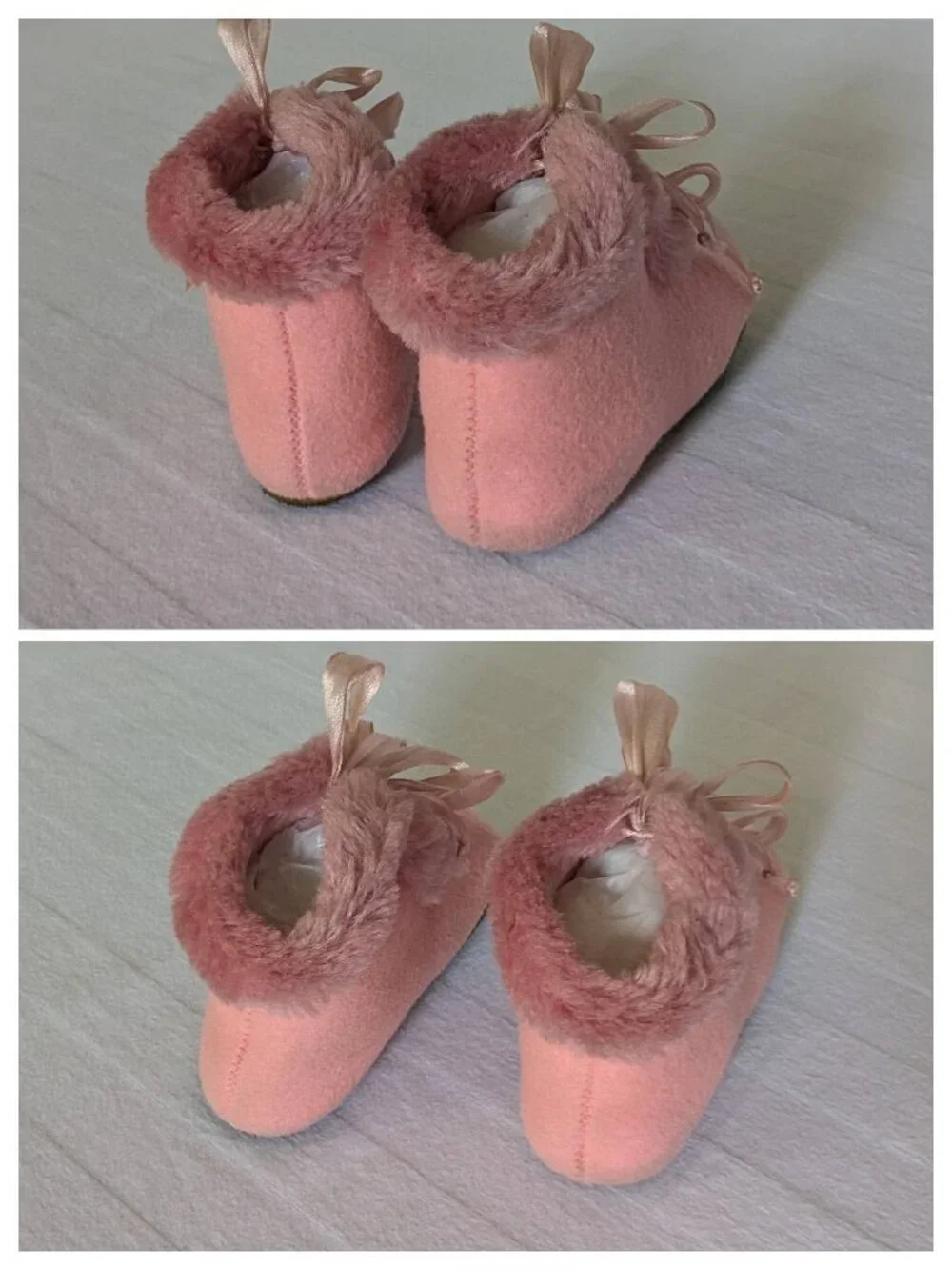 Vtg 1950s Poll Parrot Pink Felt Baby Slippers in Original Storybook Box